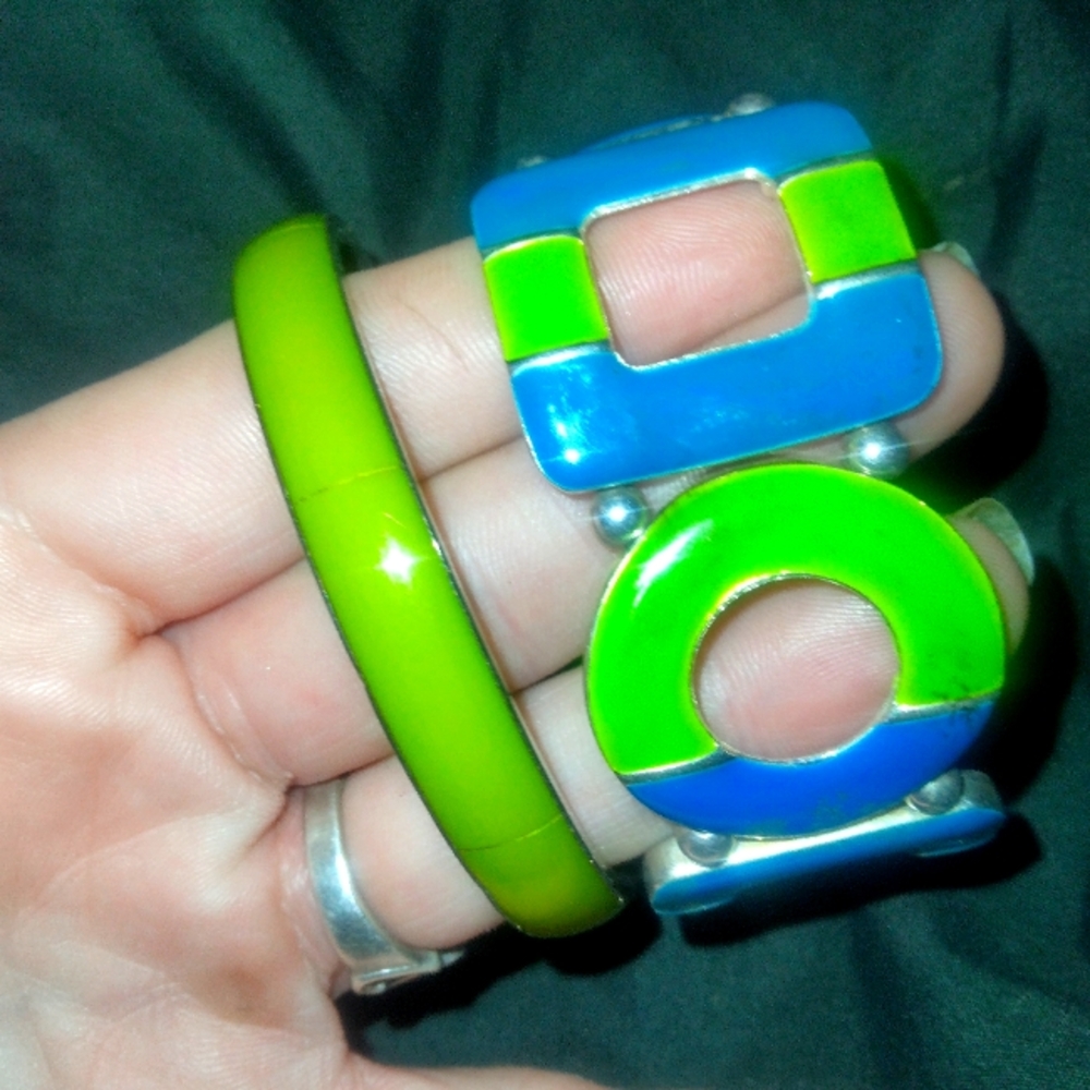 Silver Tone Bracelet Bundle ( Green & Blue )